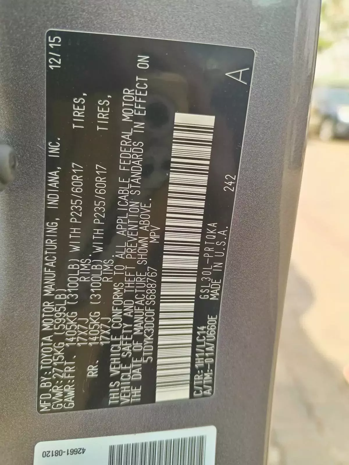 Toyota Sienna - 2015