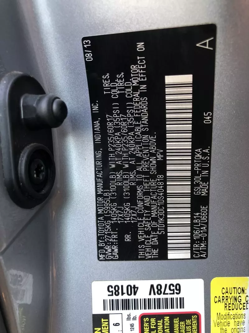 Toyota Sienna   - 2013